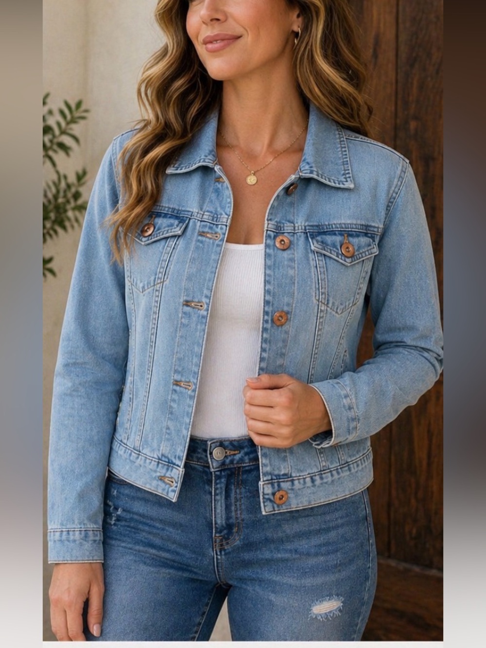 🔥 Cavalini Denim Collection Jacket XL Light Wash Stretch Trucker Jean Jacket